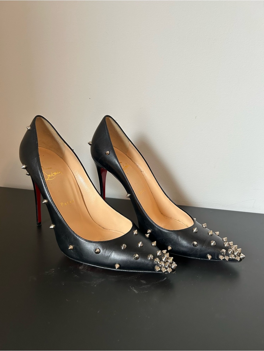 Christian Louboutin Black Studded Pointed Toe High Heels